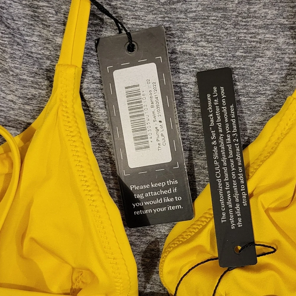 NWT CUUP The Plunge Swim Top Bikini Yellow Bamboo Slide & Set Size 2